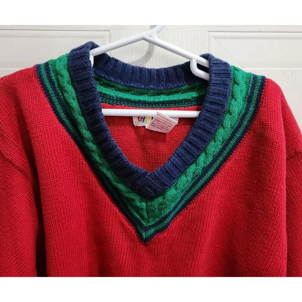 Vintage Gymboree Retro Long Sleeve Knit Pullover Sweater Rainbow Tag Red‎ Size L